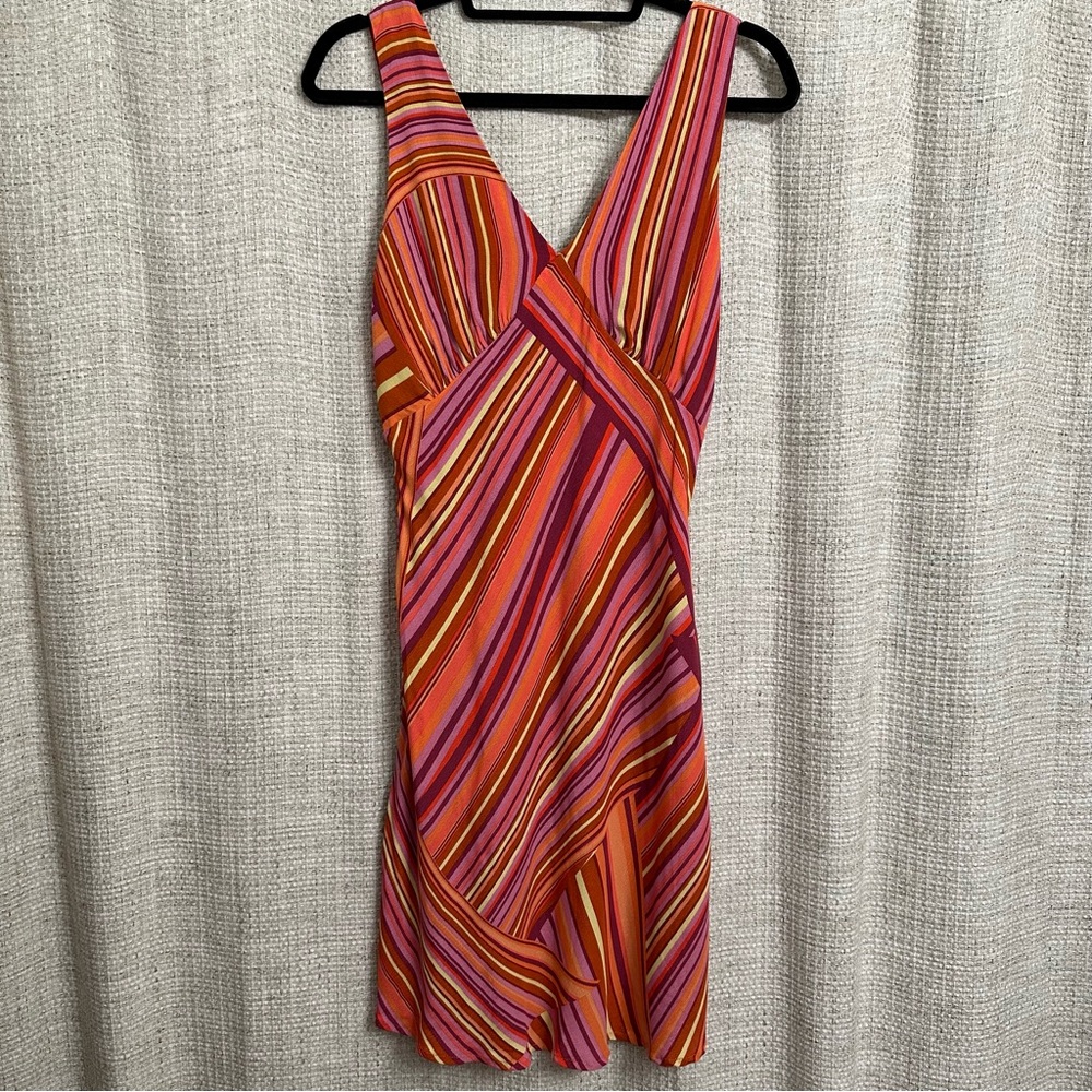 Wild Fable Striped V-Neck Mini Dress Sleeveless Pink Orange Y2K Retro Medium
